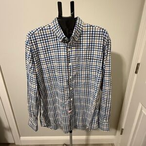Peter Millar Blue, White & Tan Gingham Button-Down Shirt